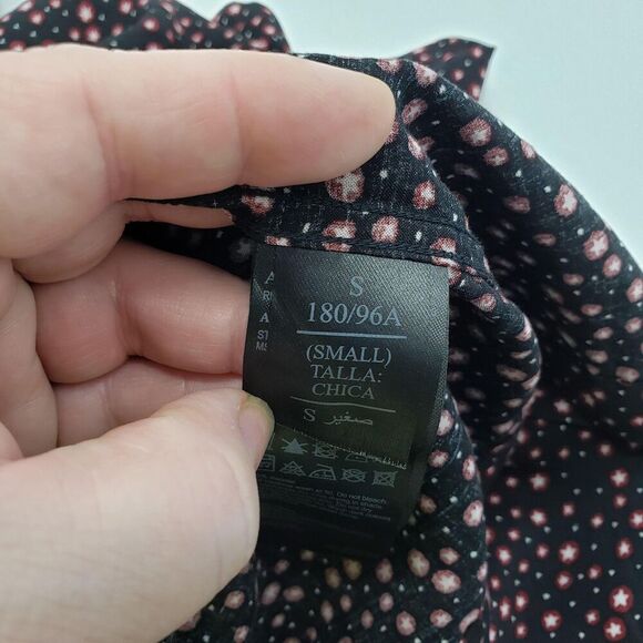 AllSaints Shirt Mens Small Black Red Star Print Button Up Long Sleeve Viscose - Picture 10 of 12